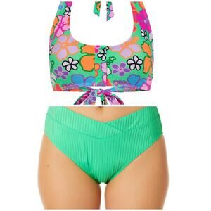 Time and tru Junior green bottoms & Pink & Green Halter Top Bikini XL 15/17